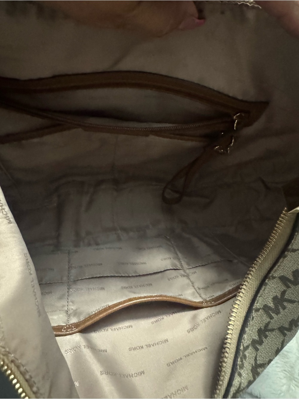 Michael Kors Beige and Brown MK Logo Crescent Hobo - Picture 6 of 7